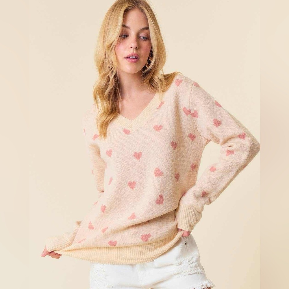 Long Sleeve Heart V-Neck Sweater